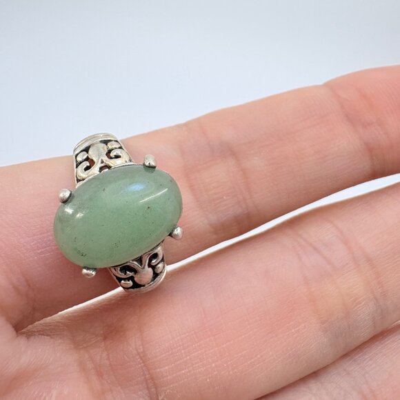 VTG Sterling Silver 925 Jade Cabochon Prong Set Statement Ring Size 7.75 - Picture 5 of 9